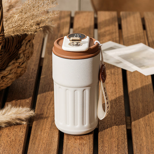 Coffee color Smart Digital Insulated Coffee Mug with 316 Stainless Steel Inner Liner – Vacuum-Sealed Travel Tumbler with Temperature Display, USB-C Rechargeable, Leak-Proof Lid for Hot and Cold Beverages