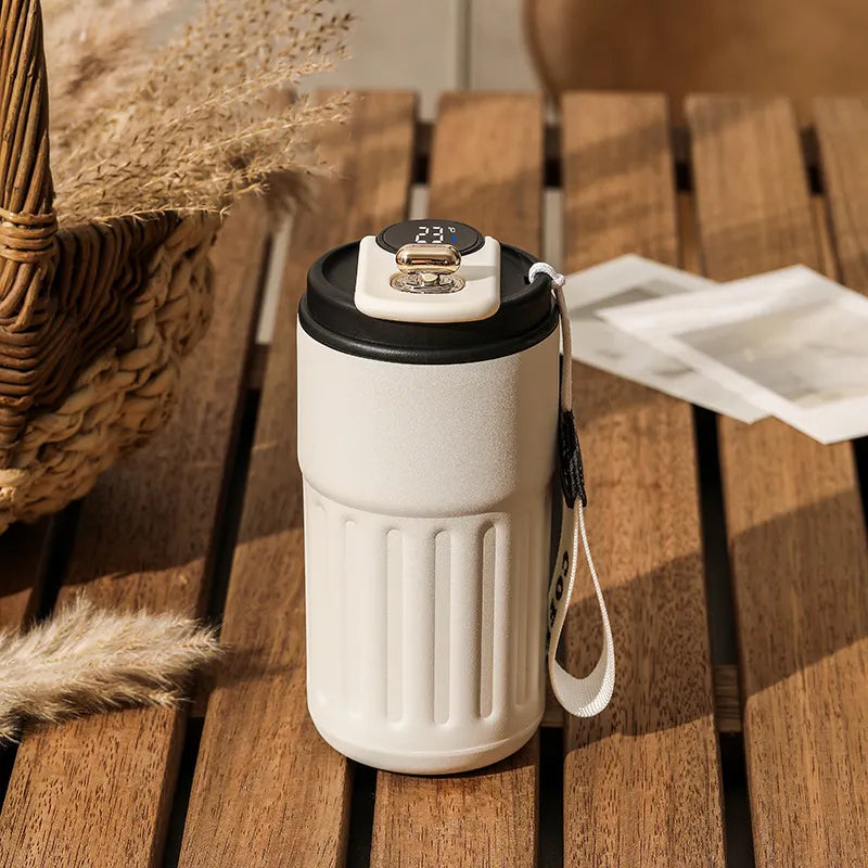 Black Smart Digital Insulated Coffee Mug with 316 Stainless Steel Inner Liner – Vacuum-Sealed Travel Tumbler with Temperature Display, USB-C Rechargeable, Leak-Proof Lid for Hot and Cold Beverages