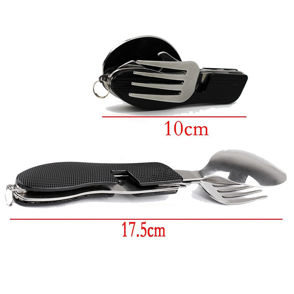 2-PCS Black Stainless Steel Folding Cutlery Set – Compact 3-in-1 Knife, Fork, Spoon with Removable Design for Outdoor Camping, Hiking, Travel, and Picnic Use - Image 3