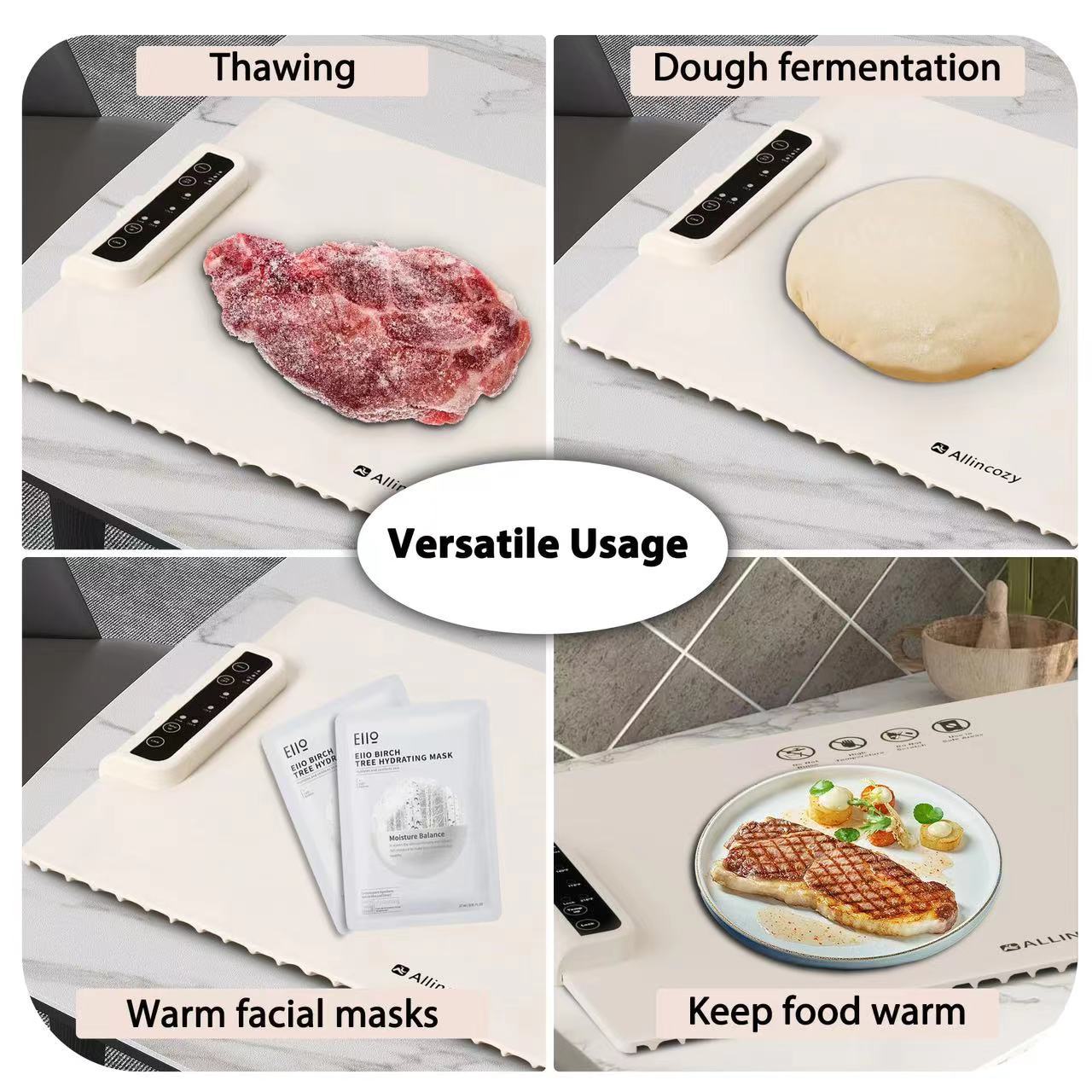 White 24-Inch Electric Warming Tray with 3-Temperature Settings – Graphene Heating Mat for Keeping Food Warm, Thawing Meat, Dough Fermentation, and Facial Mask Warming - Image 3