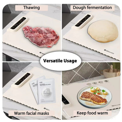 Blue 24-Inch Electric Warming Tray with 3-Temperature Settings – Graphene Heating Mat for Keeping Food Warm, Thawing Meat, Dough Fermentation, and Facial Mask Warming - Image 3