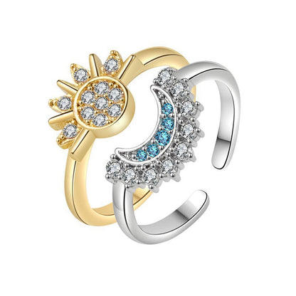 Sun and Moon Friendship Jewelry Set – 6-Piece Matching Ring, Necklace & Bracelet Duo for Best Friends in Gold and Silver Tone with Cubic Zirconia - Image 2