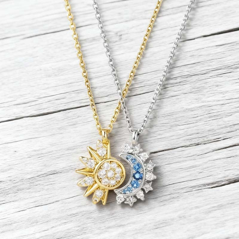 Sun and Moon Friendship Jewelry Set – 6-Piece Matching Ring, Necklace & Bracelet Duo for Best Friends in Gold and Silver Tone with Cubic Zirconia - Image 3