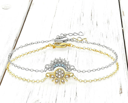 Sun and Moon Friendship Jewelry Set – 6-Piece Matching Ring, Necklace & Bracelet Duo for Best Friends in Gold and Silver Tone with Cubic Zirconia - Image 4