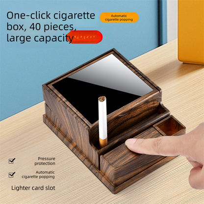 Rosewood grain Automatic Cigarette Box with 40-Slot Capacity – Pop-Out Dispenser for Car and Home Use, ABS Material with Lighter Holder and Carbon Fiber Look Design - Image 3