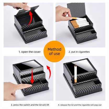Carbon fibre Automatic Cigarette Box with 40-Slot Capacity – Pop-Out Dispenser for Car and Home Use, ABS Material with Lighter Holder and Carbon Fiber Look Design - Image 5
