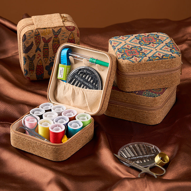 Brown Flower Sea Style Portable Sewing Kit – Compact Travel Set with Needles, Thread, Scissors, Thimble, and Pin Cushion for Home, Dorm, or Emergency Repairs - Image 2