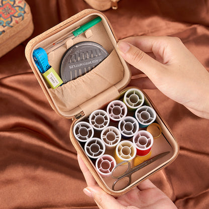 Brown Flower Sea Style Portable Sewing Kit – Compact Travel Set with Needles, Thread, Scissors, Thimble, and Pin Cushion for Home, Dorm, or Emergency Repairs - Image 3