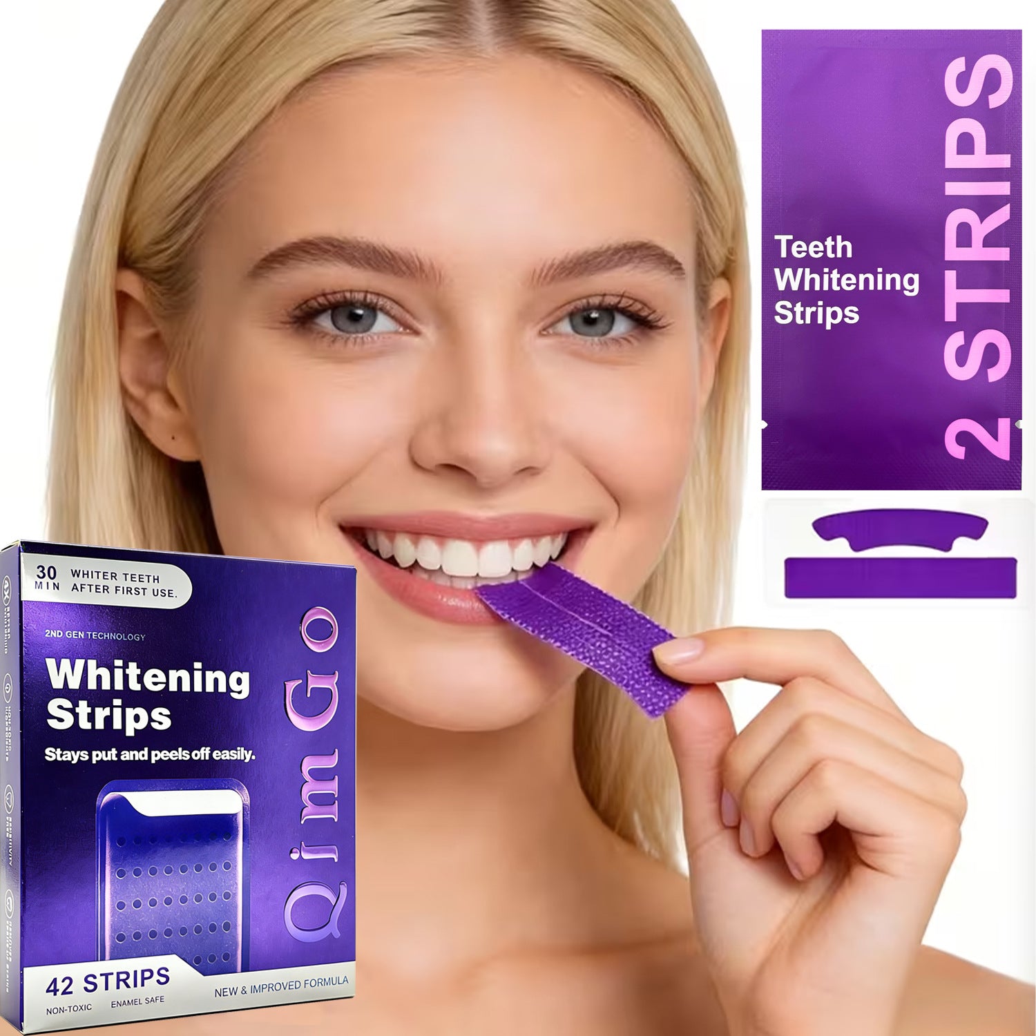 7 Pairs Purple Teeth Whitening Strips – Stain-Removing Film for Brighter Smile, Non-Toxic and Enamel Safe - Image 3