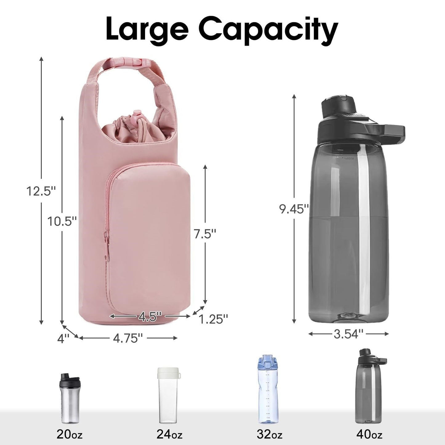 Green Insulated Water Bottle Carrier with Shoulder Strap – Portable Sleeve for Large Bottles, Featuring Front Pocket and Key Hook - Image 4