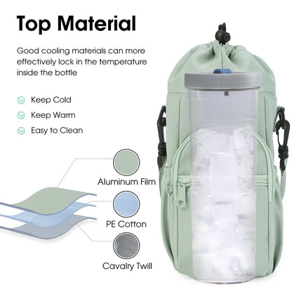 Purple Water Bottle Carrier with Drawstring Closure – Adjustable Shoulder Strap, Front Pocket, and Side Storage for Daily Use - Image 2
