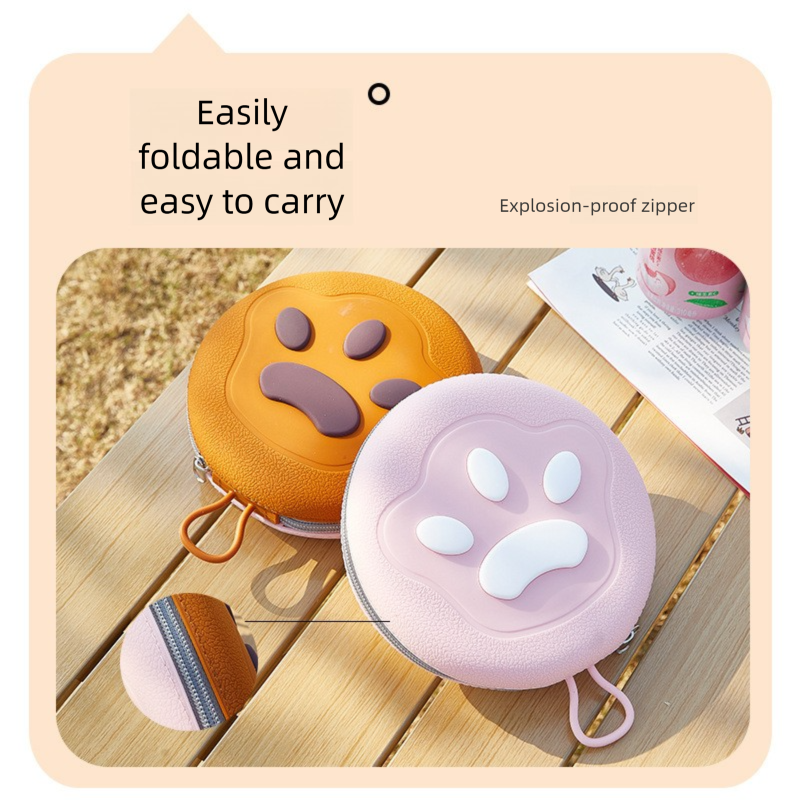 Brown and yellow Portable Foldable Dual Bowl for Pets – Silicone Feeding and Water Dish with Compact Storage Design - Image 3