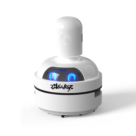 White Compact Desktop Vacuum Cleaner – Rechargeable Mini Dust Collector for Eraser Shavings, Pencil Shavings, Paper Scraps, and Fine Debris