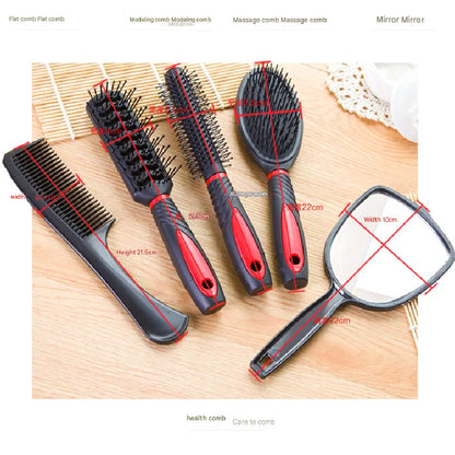 Blue 5-Piece Hair Care Set with Rotating Stand – Includes Flat Comb, Styling Brush, Massage Comb, Round Brush, and Handheld Mirror - Image 4