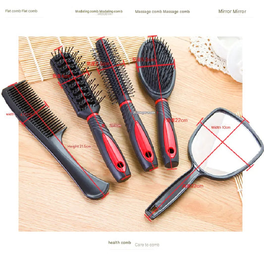 Blue 5-Piece Hair Care Set with Rotating Stand – Includes Flat Comb, Styling Brush, Massage Comb, Round Brush, and Handheld Mirror - Image 4
