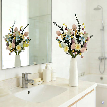 2-Piece Daisy eucalyptus leaves Easter Artificial Floral Arrangement with Decorative Egg Accents – Ready-to-Display Spring Holiday Decoration - Image 2