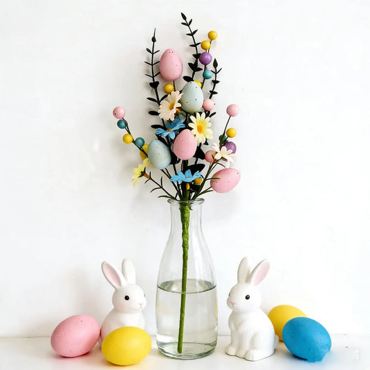 2-Piece Tulip Easter Artificial Floral Arrangement with Decorative Egg Accents – Ready-to-Display Spring Holiday Decoration - Image 3