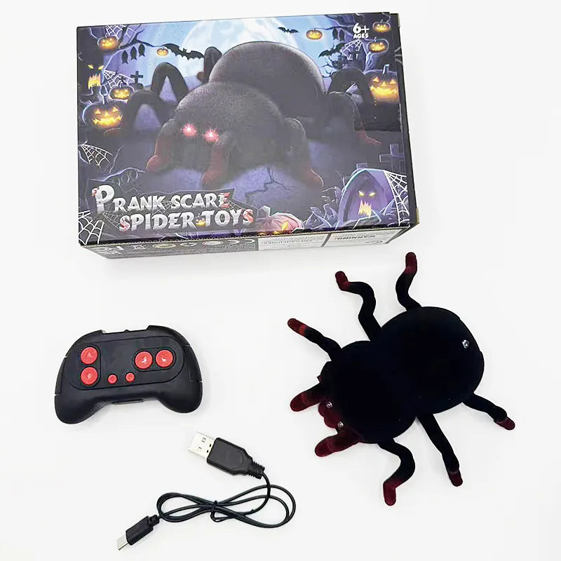 RC Wall Climbing Spider Toy Realistic Fuzzy Tarantula Anti-Gravity Remote Control Prank Bug with LED Eyes Rechargeable Gift for Kids