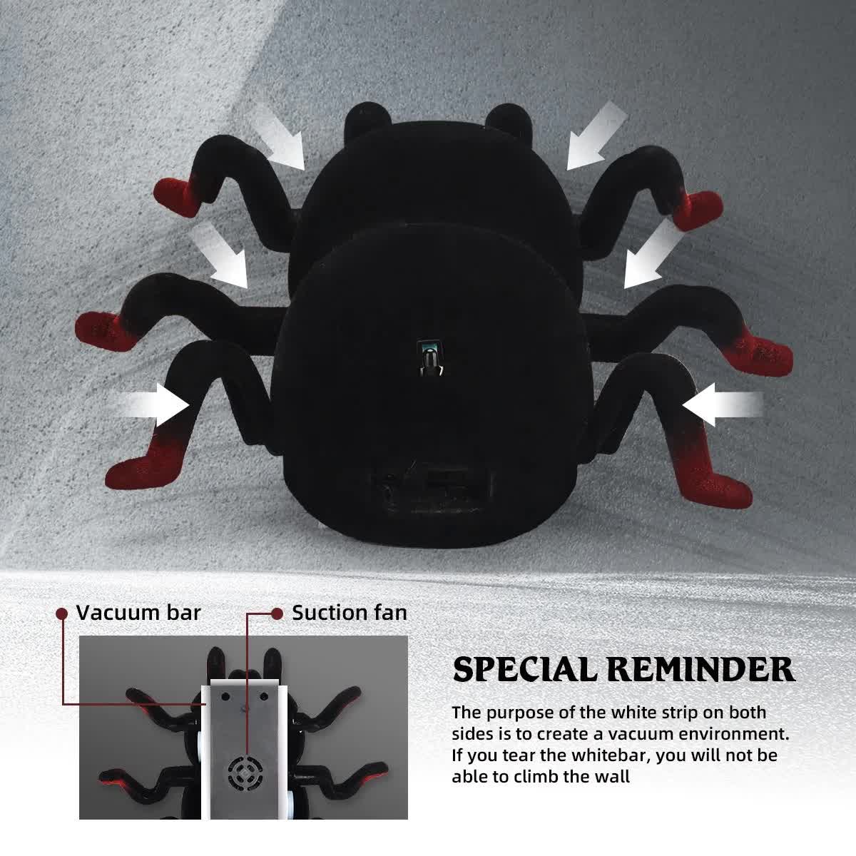 RC Wall Climbing Spider Toy Realistic Fuzzy Tarantula Anti-Gravity Remote Control Prank Bug with LED Eyes Rechargeable Gift for Kids - Image 2