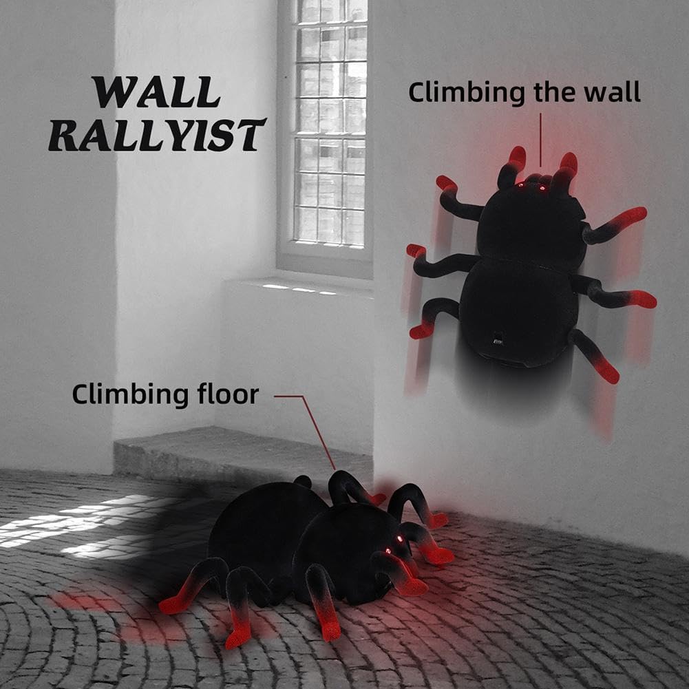 RC Wall Climbing Spider Toy Realistic Fuzzy Tarantula Anti-Gravity Remote Control Prank Bug with LED Eyes Rechargeable Gift for Kids - Image 5