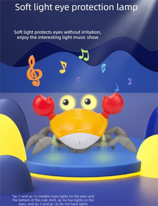 Electric Induction Crawling Crab Baby Toy Interactive Obstacle Avoidance Moving Pet with Music & Light USB Rechargeable Tummy Time Gift Sky Green - Image 5
