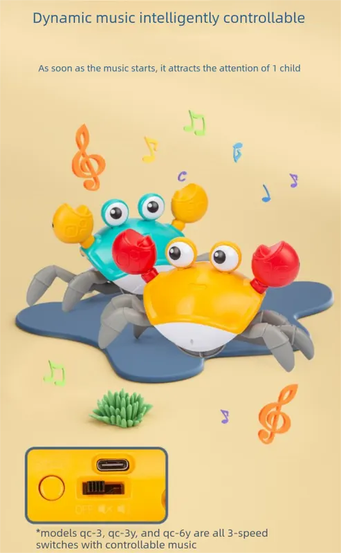 Electric Induction Crawling Crab Baby Toy Interactive Obstacle Avoidance Moving Pet with Music & Light USB Rechargeable Tummy Time Gift Sun Orange - Image 2
