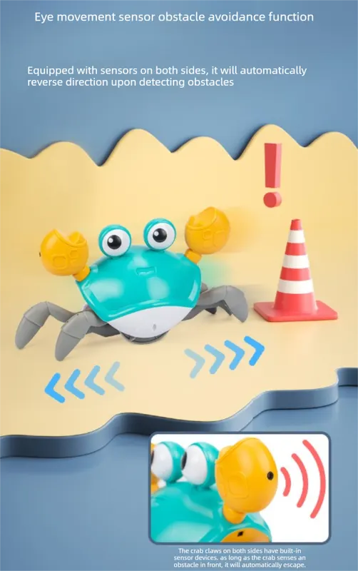 Upgraded Induction Crawling Crab Baby Toy with Silent Mode & Speed Control USB-C Rechargeable Obstacle Avoidance Tummy Time Pet Sun Orange - Image 2