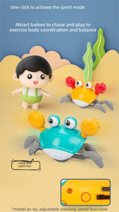 Upgraded Induction Crawling Crab Baby Toy with Silent Mode & Speed Control USB-C Rechargeable Obstacle Avoidance Tummy Time Pet Sun Orange - Image 4