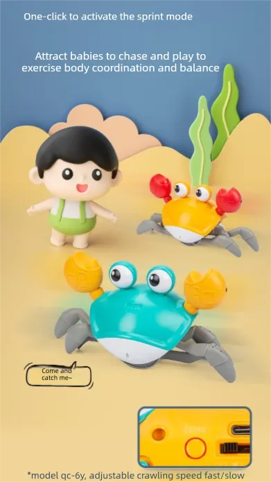 Electric Induction Crawling Crab Baby Toy Battery Operated with Silent Mode Music Off Switch Obstacle Avoidance Tummy Time Gift Sky Green - Image 4