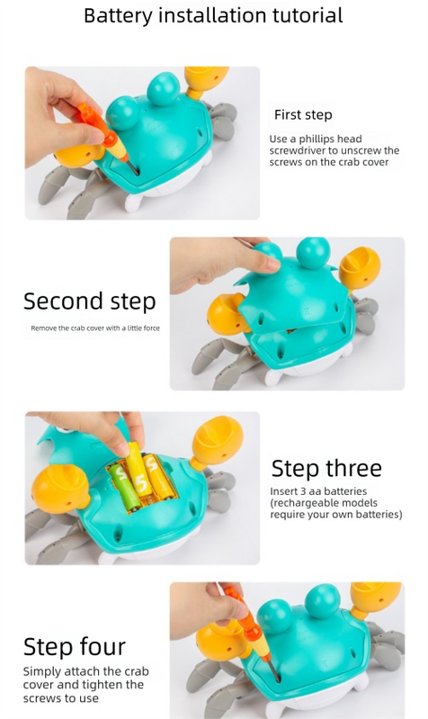Electric Induction Crawling Crab Baby Toy Battery Operated with Silent Mode Music Off Switch Obstacle Avoidance Tummy Time Gift Sun Orange - Image 8