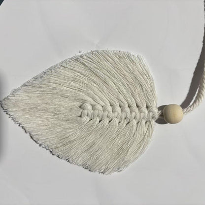 4 PCS Macrame Leaf Wall Hanging Set Handmade Cotton Boho Feather Ornaments Green & Beige for Nursery Home Decor - Image 2