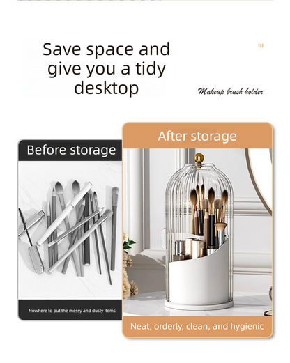 2 PCS Rotating Makeup Brush Organiser Set Dustproof Cosmetic Storage Holder White & Grey Duo for Vanity Bathroom - Image 4