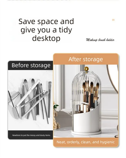 2 PCS Rotating Makeup Brush Organiser Set Dustproof Cosmetic Storage Holder White & Grey Duo for Vanity Bathroom - Image 4