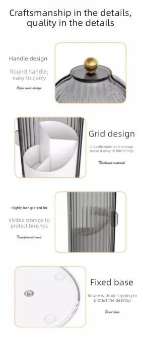 2 PCS Rotating Makeup Brush Organiser Set Dustproof Cosmetic Storage Holder White & Grey Duo for Vanity Bathroom - Image 6