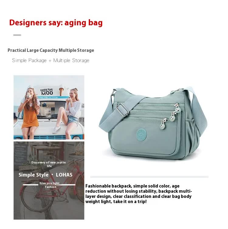 Women's Lightweight Nylon Crossbody Bag Waterproof Multi Pocket Shoulder Purse Travel Messenger Sapphire Blue - Image 4