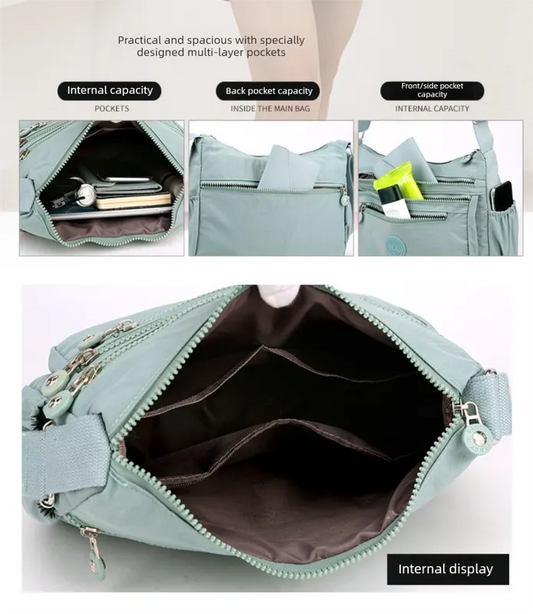 Women's Lightweight Nylon Crossbody Bag Waterproof Multi Pocket Shoulder Purse Travel Messenger Black - Image 8