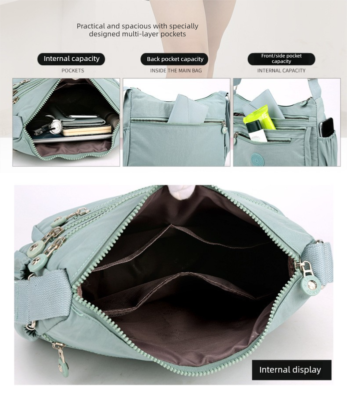 Women's Lightweight Nylon Crossbody Bag Waterproof Multi Pocket Shoulder Purse Travel Messenger Purple - Image 8