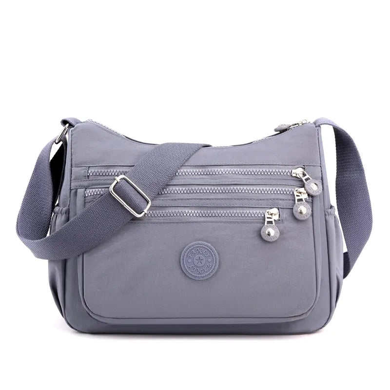 Women's Lightweight Nylon Crossbody Bag Waterproof Multi Pocket Shoulder Purse Travel Messenger Grey