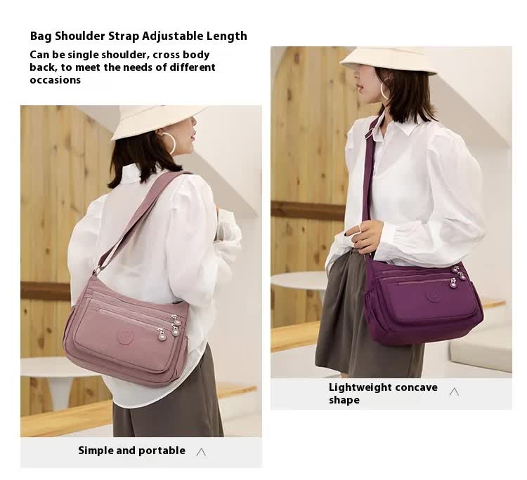 Women's Lightweight Nylon Crossbody Bag Waterproof Multi Pocket Shoulder Purse Travel Messenger Grey - Image 3