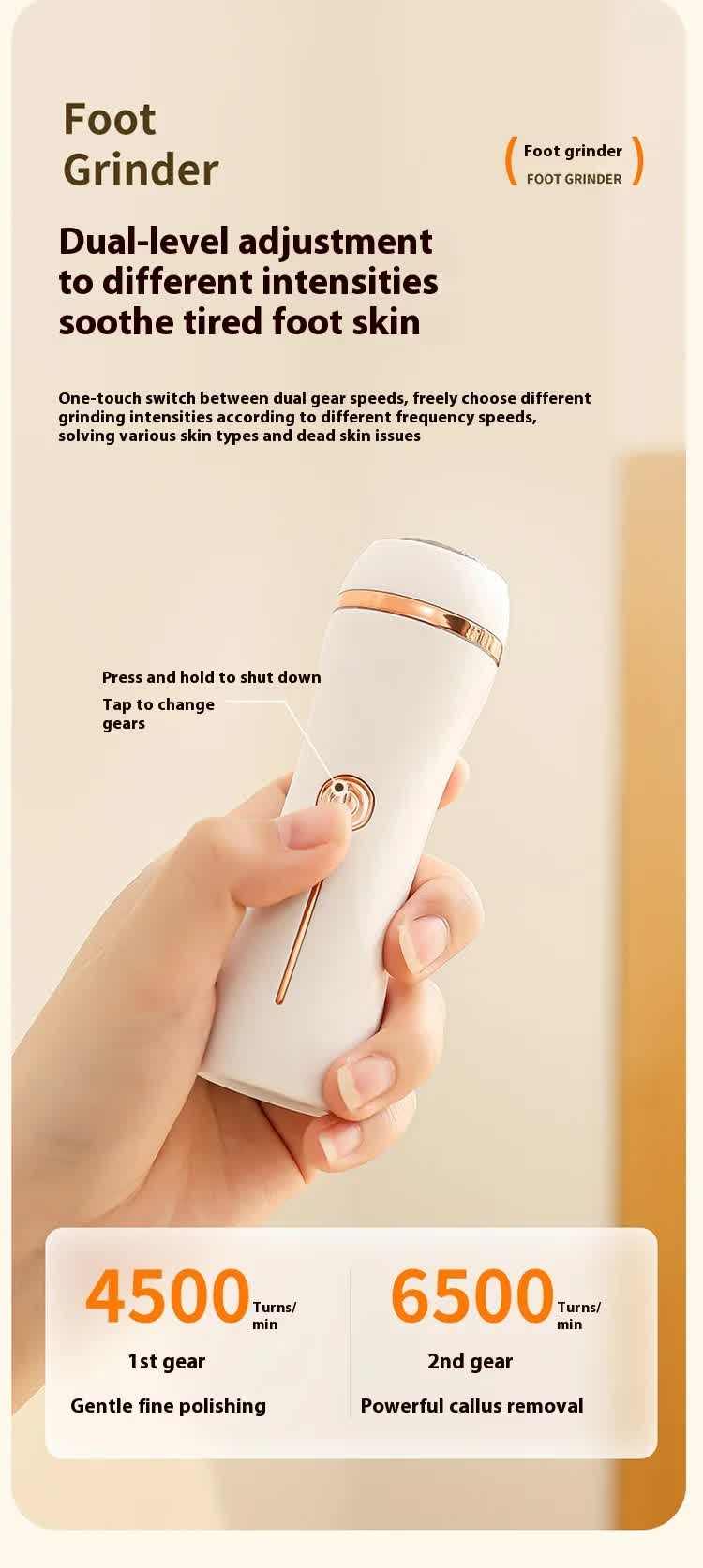 Electric Foot Callus Remover Rechargeable Pedicure Tool with 3 Grinding Heads Portable Dead Skin Exfoliator Ivory White - Image 7