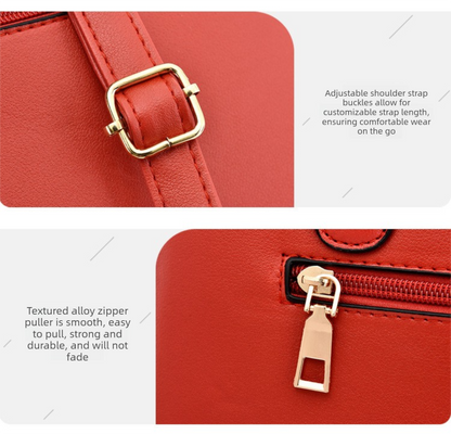 2 PCS Women's Handbag Set PU Leather Tote & Crossbody Purse Fashion Splicing Design Red - Image 4