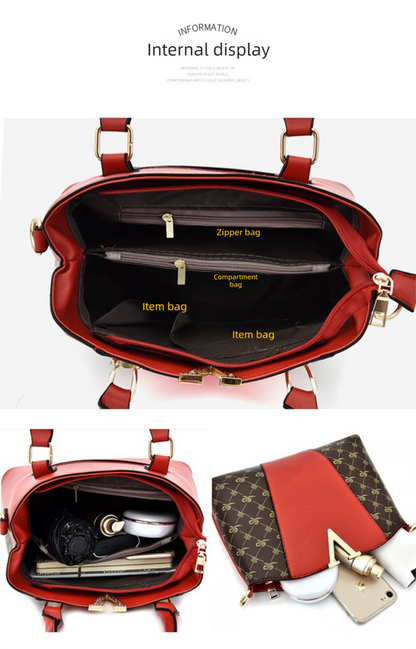 2 PCS Women's Handbag Set PU Leather Tote & Crossbody Purse Fashion Splicing Design Golden - Image 6