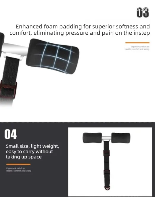 Portable Sit-Up Assistant Bar Door & Bed Anchor Core Trainer Adjustable Ab Workout Equipment Orange - Image 4