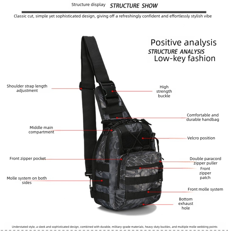 Tactical Sling Bag Tan Python Camo 600D Waterproof Crossbody Backpack MOLLE EDC Shoulder Pack for Hiking Camping - Image 2