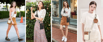 Women's Crossbody Phone Bag with Coin Pouch PU Leather Shoulder Purse Adjustable Wide Strap for Travel & Daily Use White & Brown - Image 6