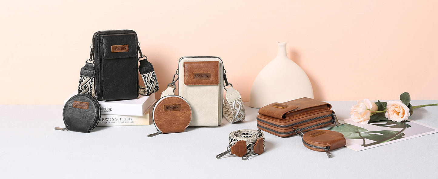 Women's Crossbody Phone Bag with Coin Pouch PU Leather Shoulder Purse Adjustable Wide Strap for Travel & Daily Use White & Brown - Image 7