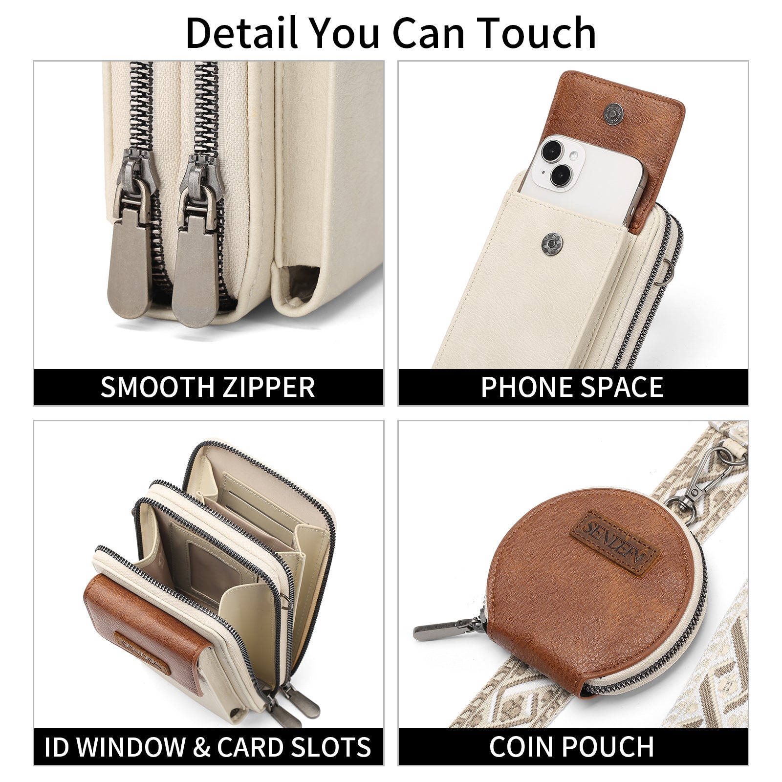 Women's Crossbody Phone Bag with Coin Pouch PU Leather Shoulder Purse Adjustable Wide Strap for Travel & Daily Use Brown - Image 3