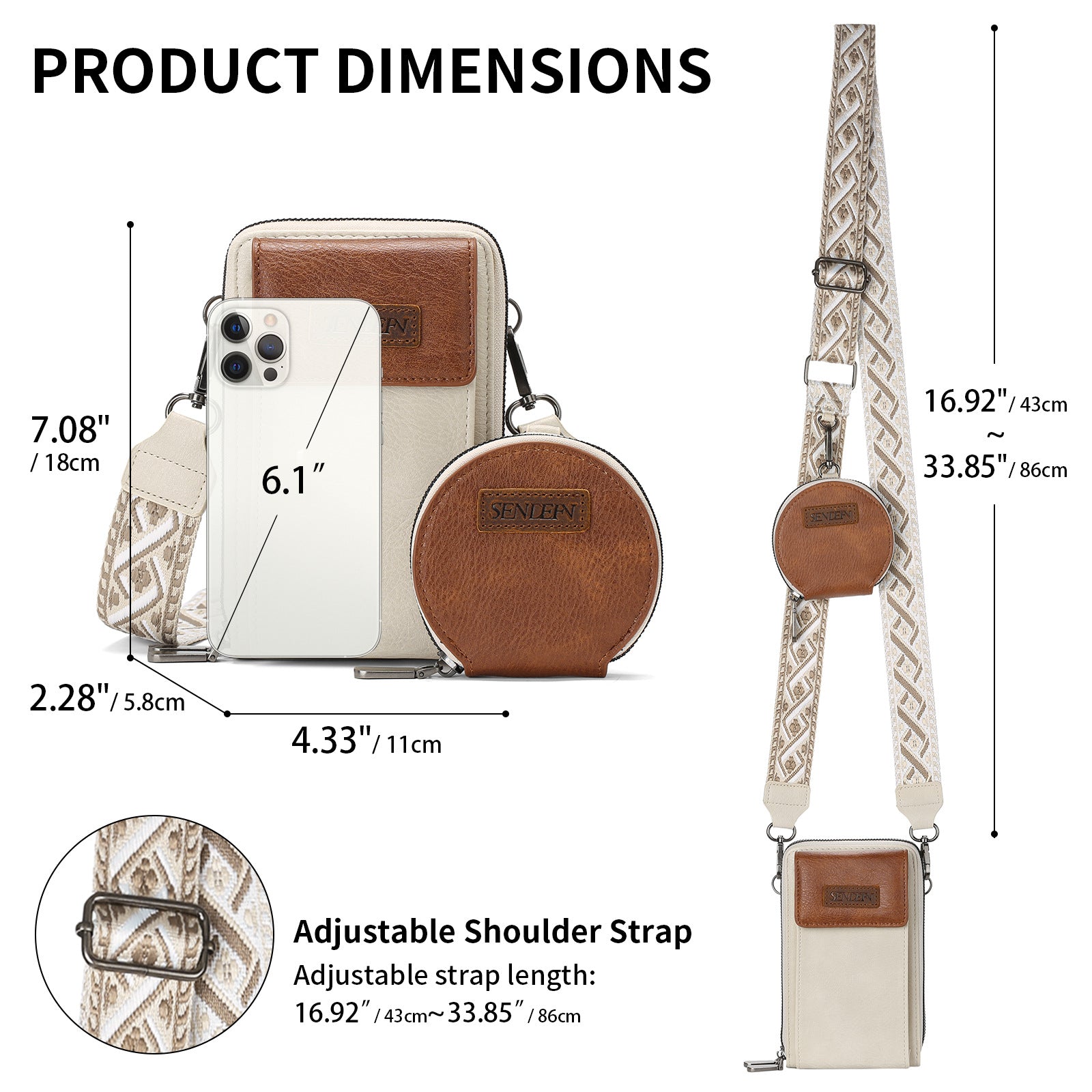 Women's Crossbody Phone Bag with Coin Pouch PU Leather Shoulder Purse Adjustable Wide Strap for Travel & Daily Use Black - Image 4