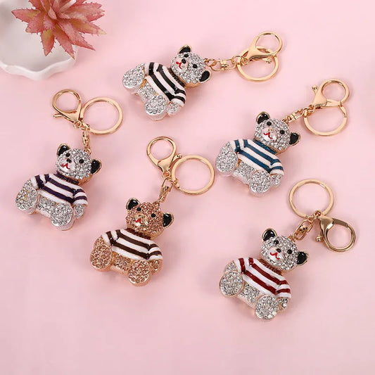 Red Stripe Crystal Bear Keychain Sparkly Rhinestone Bag Charm Cute Alloy Keyring Gift  - Image 4