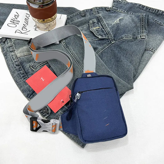 Unisex Mini Nylon Crossbody Sling Bag Chest Pouch Adjustable Wide Strap Lightweight Blue for Travel Sports & Festivals